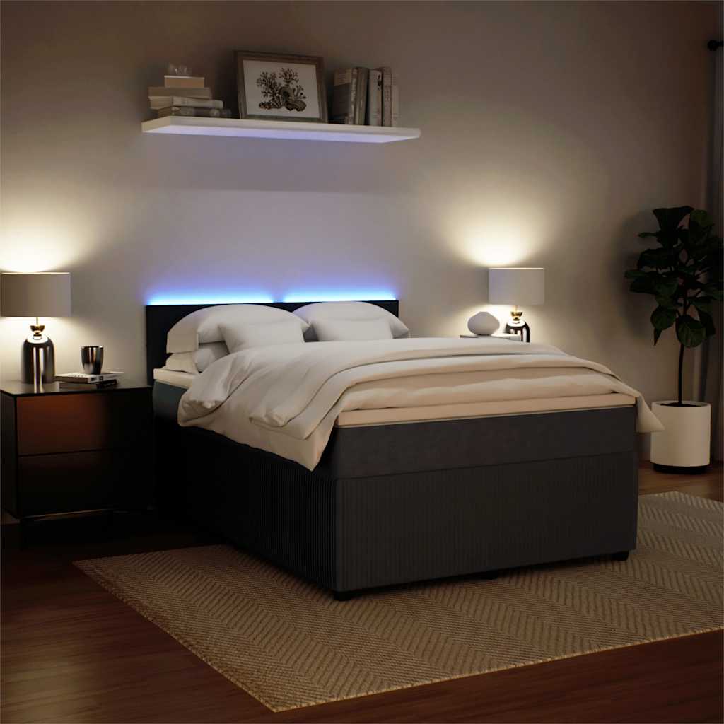 Lova su spyruoklėmis ir čiužiniu, pilka, 140x190 cm, aksomas