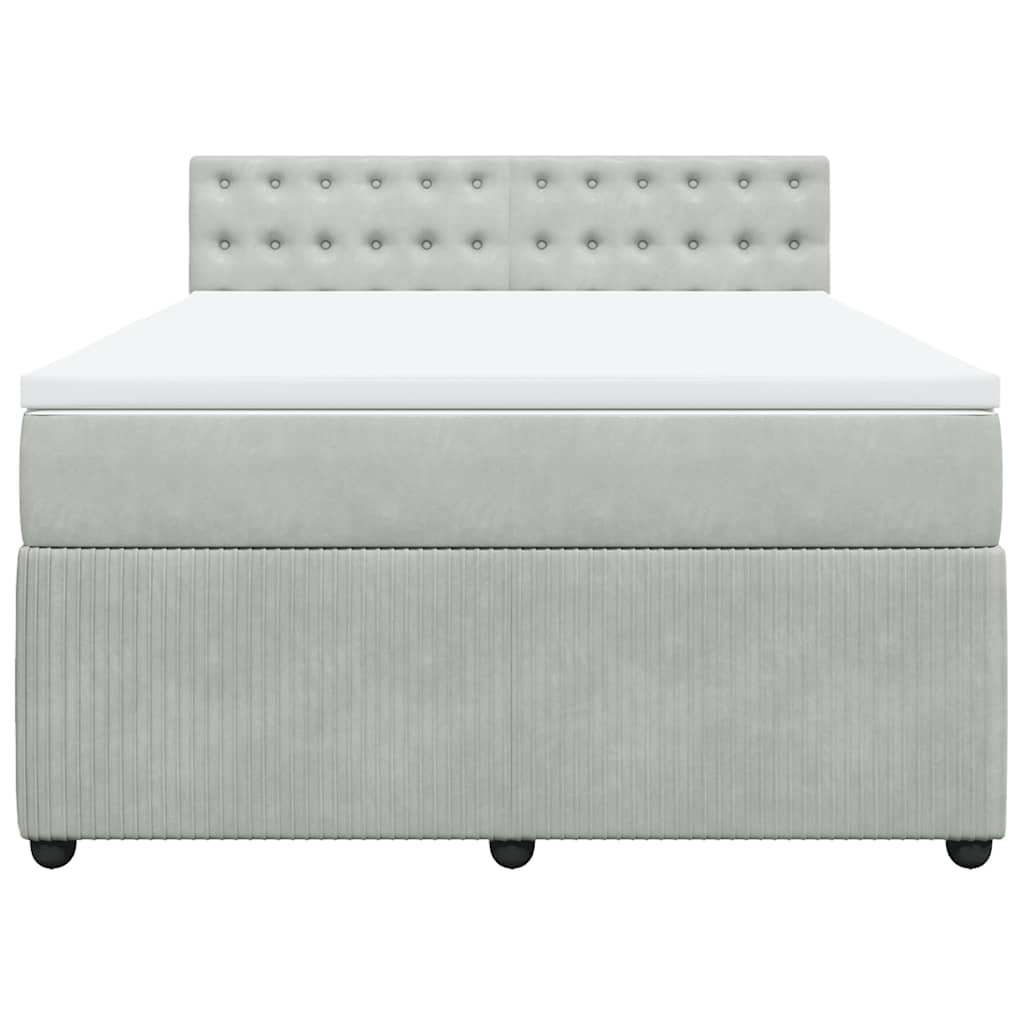 Lova su spyruoklėmis ir čiužiniu, pilka, 140x200 cm, aksomas