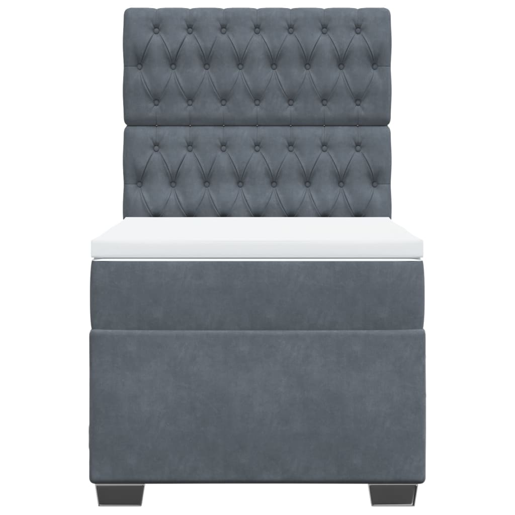 Lova su spyruoklėmis ir čiužiniu, pilka, 80x200cm, aksomas