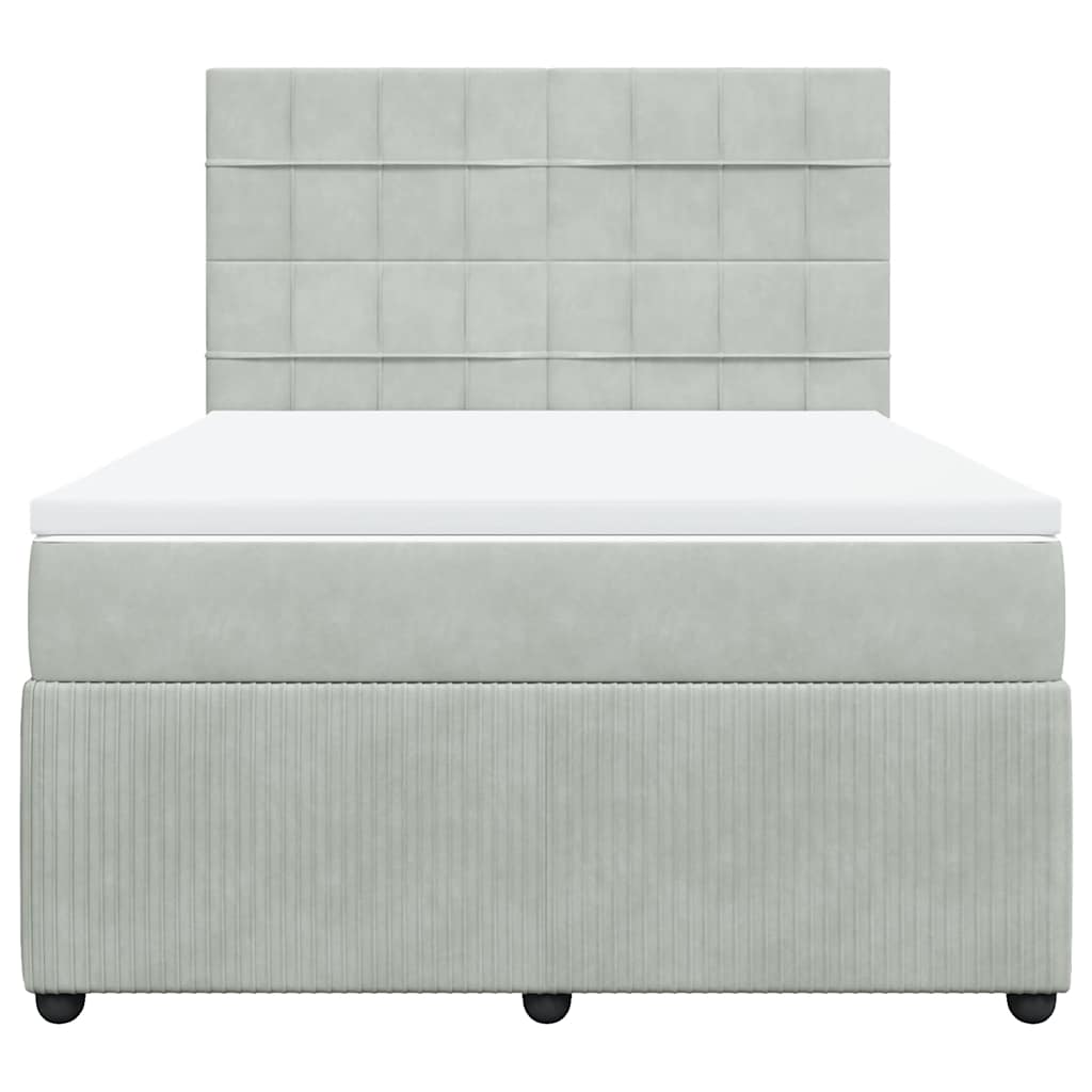 Lova su spyruoklėmis ir čiužiniu, pilka, 140x200 cm, aksomas