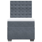 Lova su spyruoklėmis ir čiužiniu, pilka, 90x190 cm, aksomas