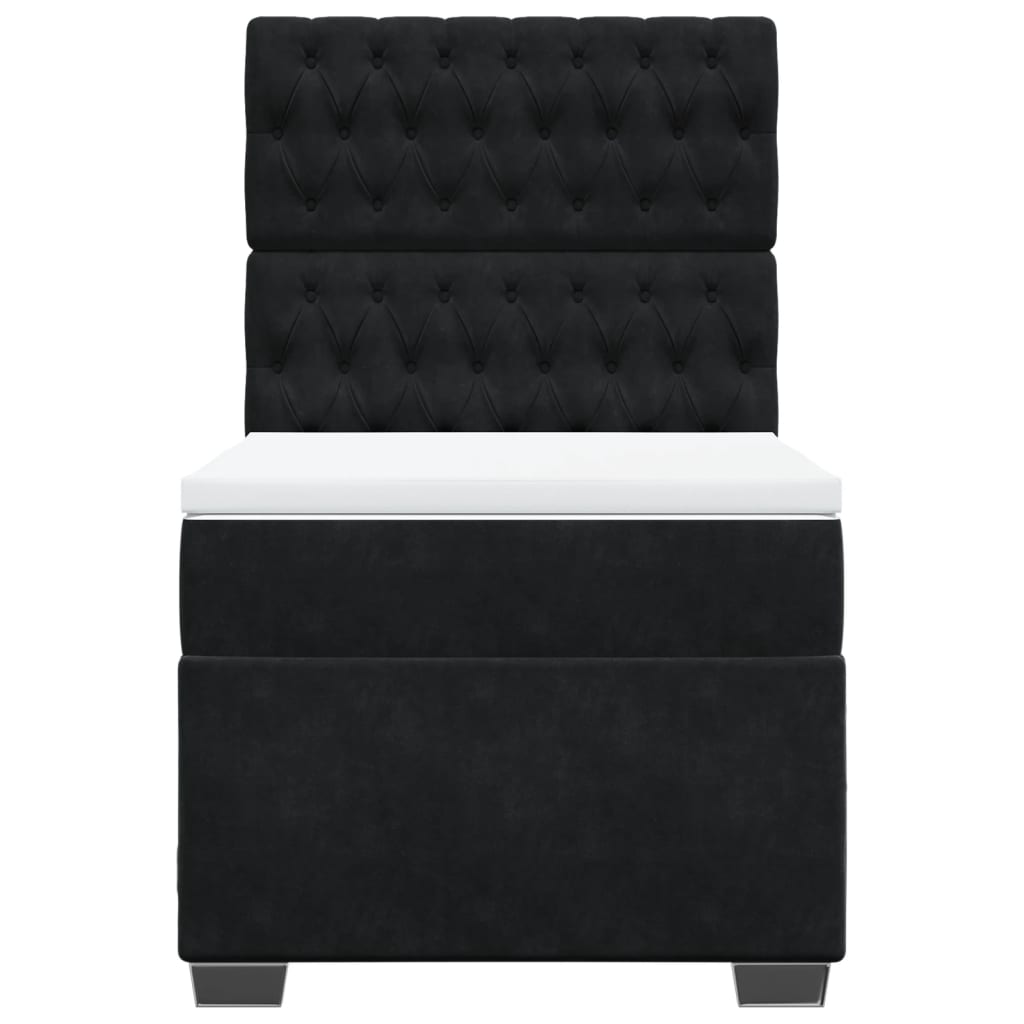 Lova su spyruoklėmis ir čiužiniu, juoda, 90x200 cm, aksomas