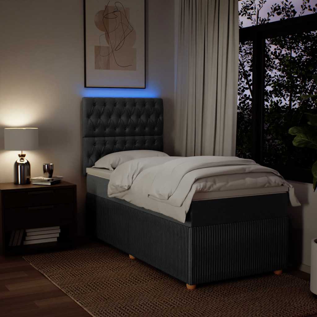 Lova su spyruoklėmis ir čiužiniu,tamsiai pilka,90x190cm,audinys