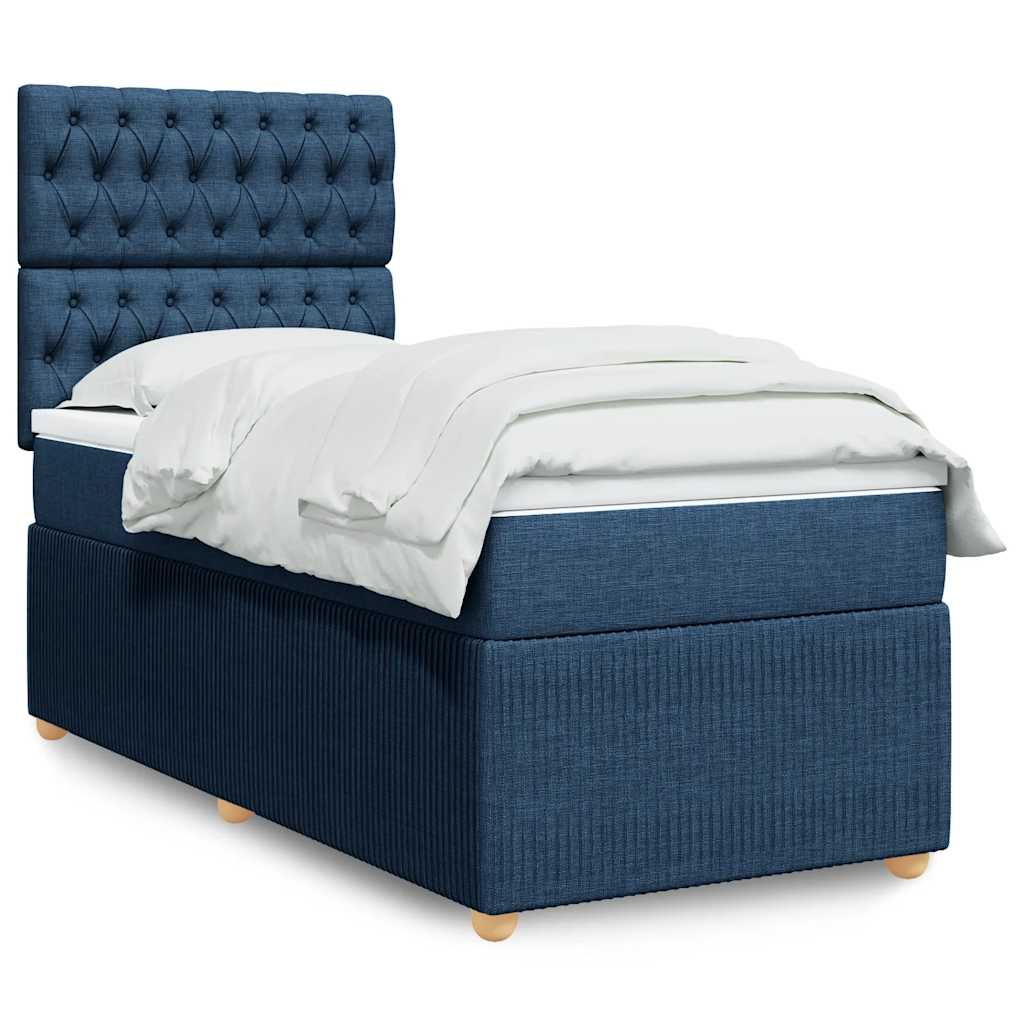 Lova su spyruoklėmis ir čiužiniu, mėlyna, 90x200 cm, audinys