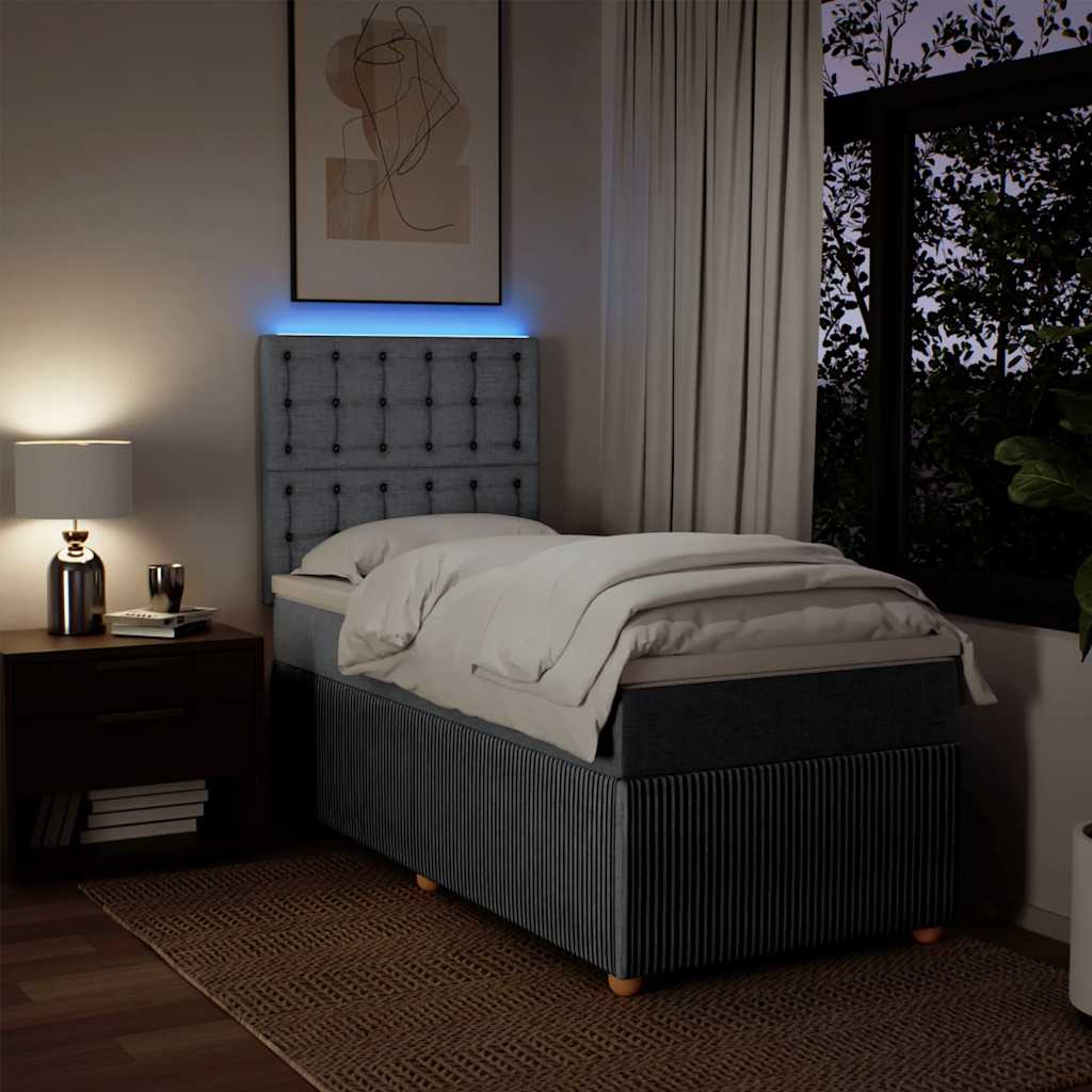 Lova su spyruoklėmis ir čiužiniu, pilka, 100x200cm, audinys