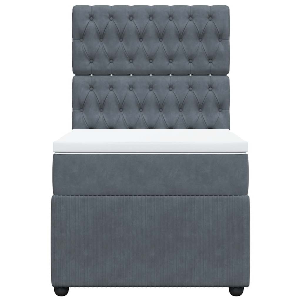 Lova su spyruoklėmis ir čiužiniu, pilka, 90x190 cm, aksomas