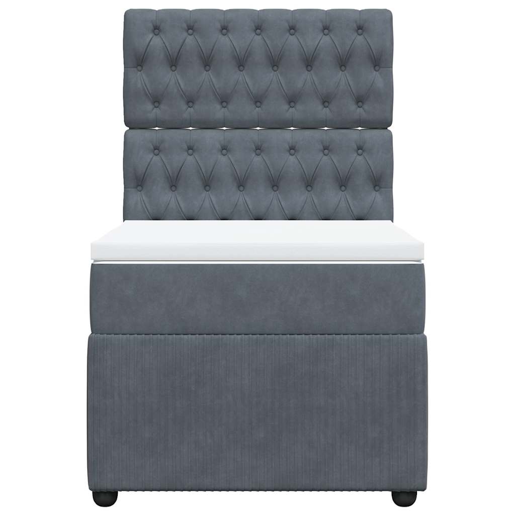 Lova su spyruoklėmis ir čiužiniu, pilka, 90x200 cm, aksomas