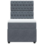 Lova su spyruoklėmis ir čiužiniu, pilka, 90x200 cm, aksomas