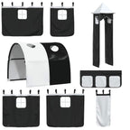 Dviaukštė lova su užuolaidomis, balta/juoda, 90x200cm, pušis