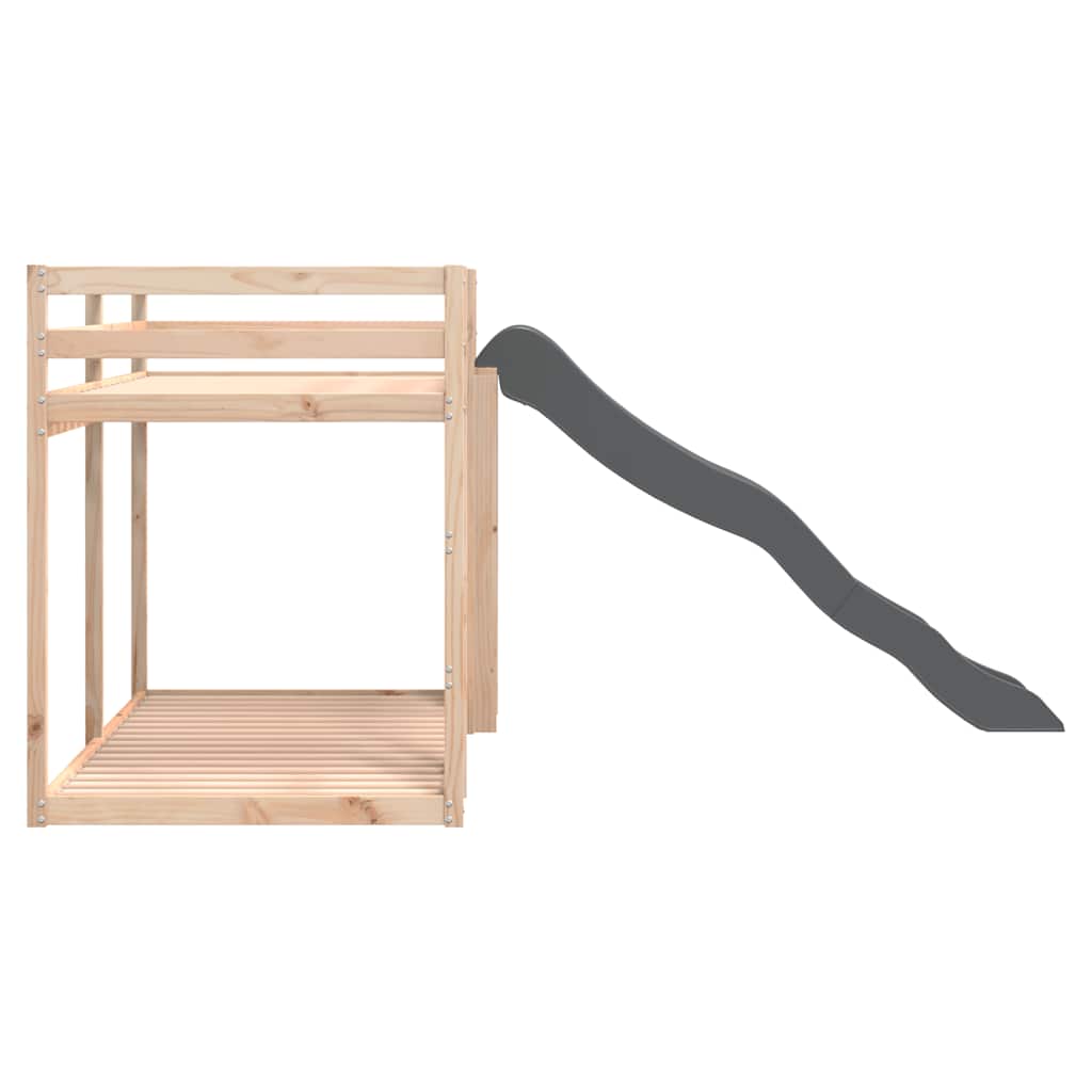 Dviaukštė lova su čiuožykla/kopėčiomis, 90x200cm, pušis