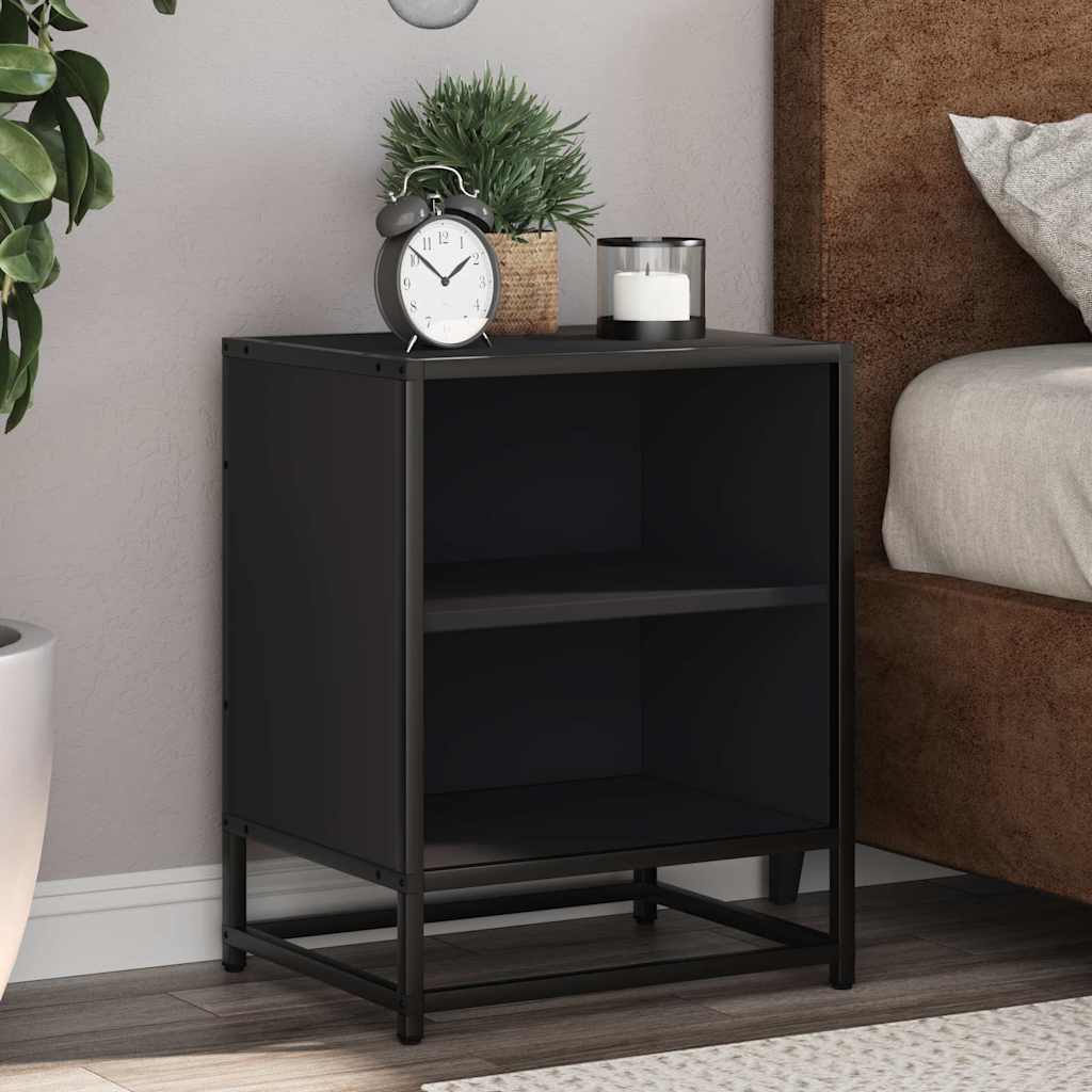 Spintelės prie lovos 2 vnt Juodos 40x31x50cm Mediena ir metalas