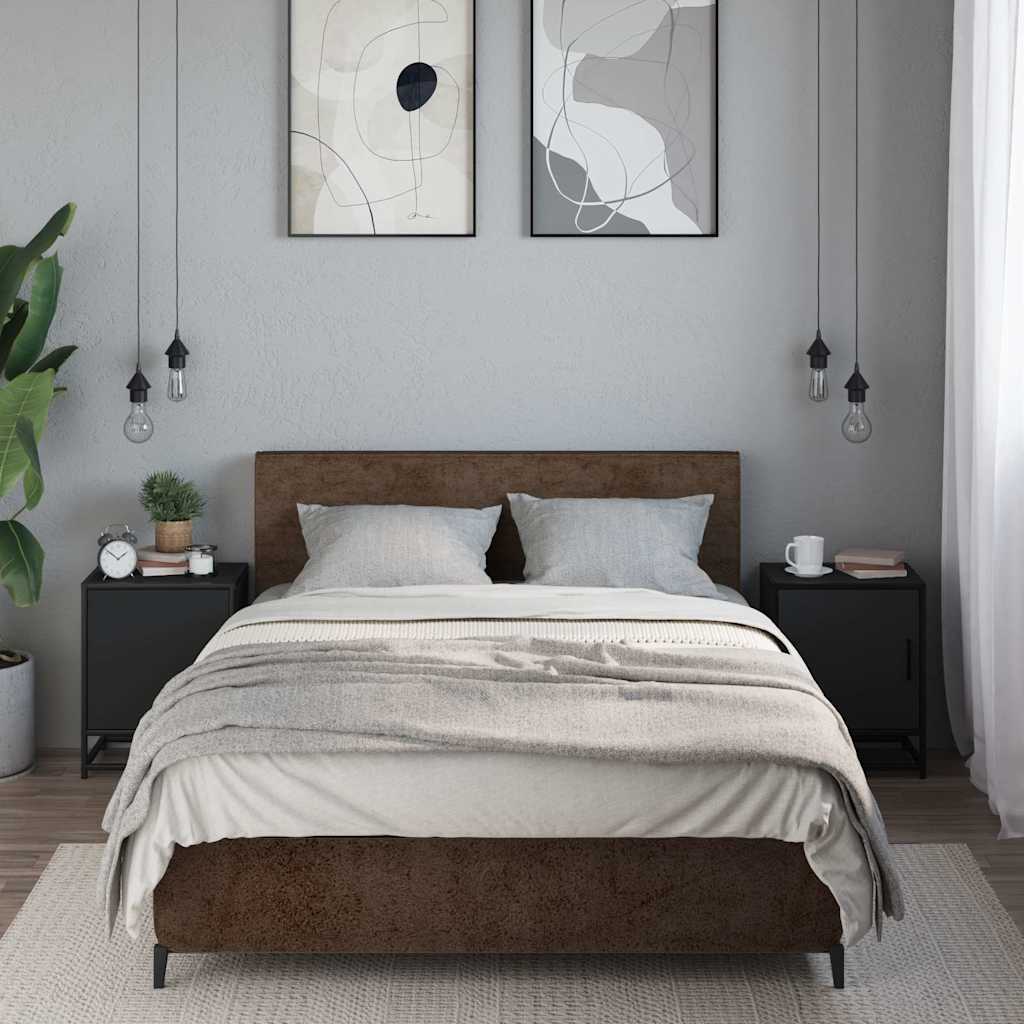 Spintelės prie lovos 2 vnt Juodos 40x31x50cm Mediena ir metalas