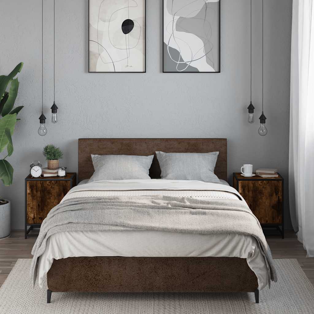 Spintelės prie lovos 2 vnt Rūkytas ąžuolas Mediena ir metalas