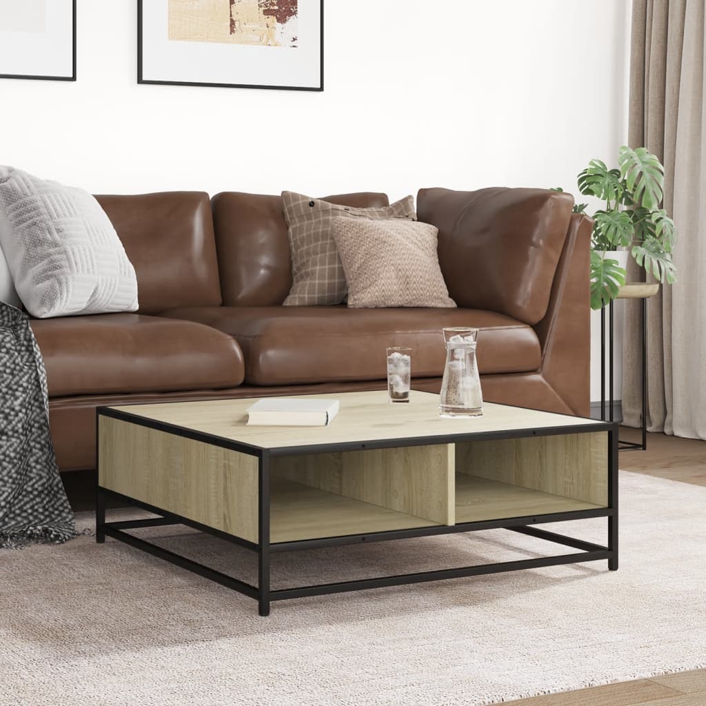 Kavos staliukas, ąžuolo, 80x80x30cm, apdirbta mediena/metalas