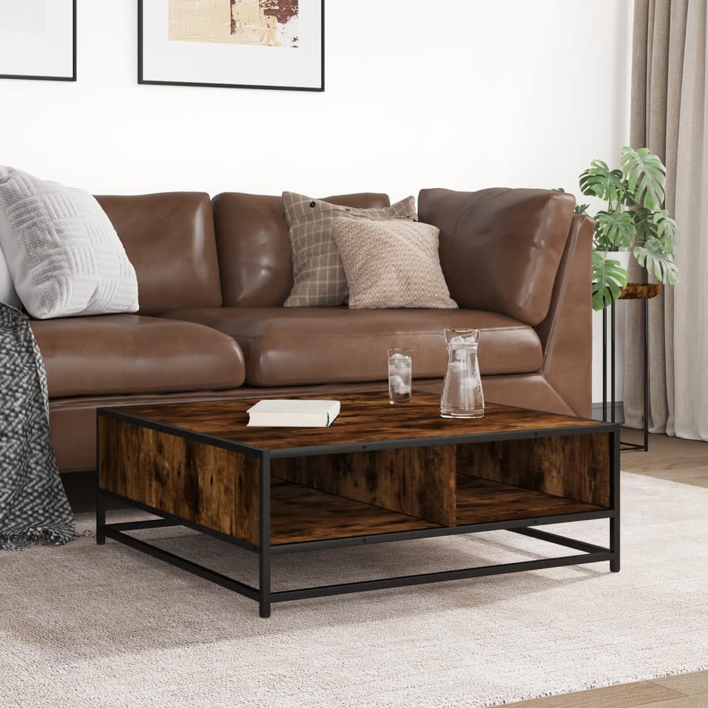 Kavos staliukas, dūminis, 80x80x30cm, apdirbta mediena/metalas