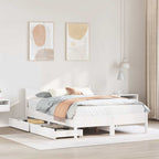 Lovos rėmas su stalčiais, baltas, 150x200cm, pušies masyvas