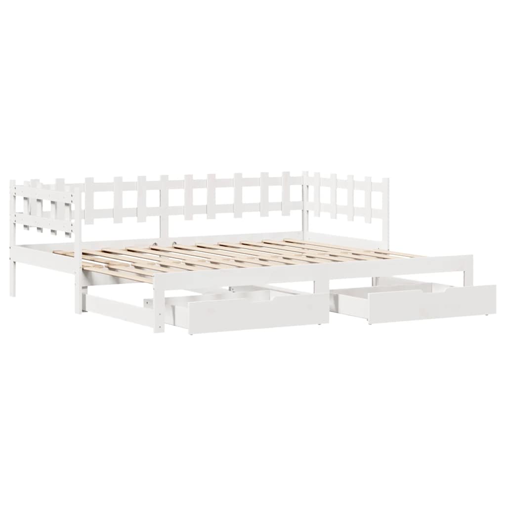 Lova su ištraukiama dalimi/stalčiais be čiužinio balta 90x200cm