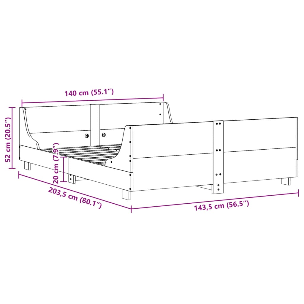 Lovos rėmas be čiužinio, 140x200cm, pušies medienos masyvas