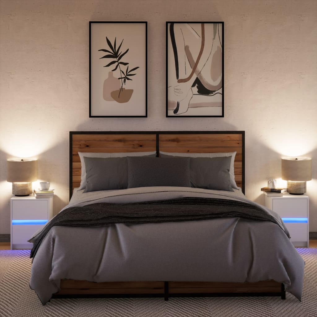 Naktinės spintelės su LED lemputėmis, 2vnt., baltos, mediena