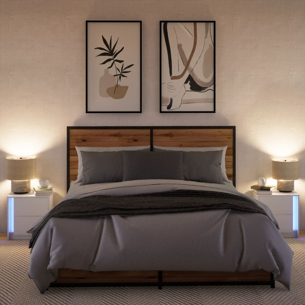 Naktinės spintelės su LED lemputėmis, 2vnt., baltos, mediena