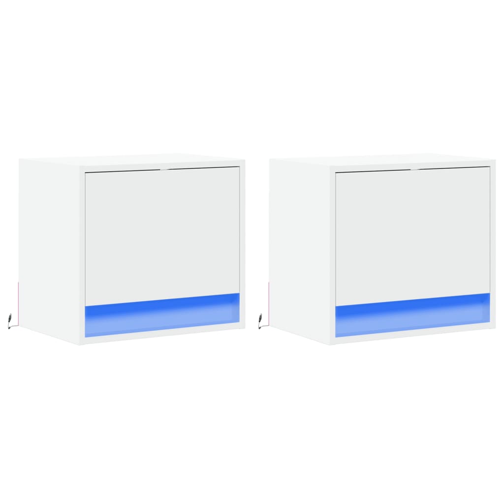 Sieninės naktinės spintelės su LED, 2vnt., baltos