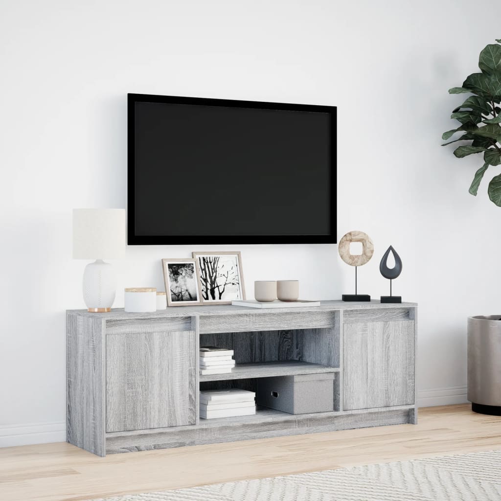 Televizoriaus spintelė su LED, pilka, 139,5x34x50cm, mediena