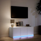 Televizoriaus spintelė su LED, balta, 97x34x40cm, mediena
