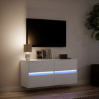 Sieninė TV spintelė su LED lemputėmis, balta, 100x31x45cm