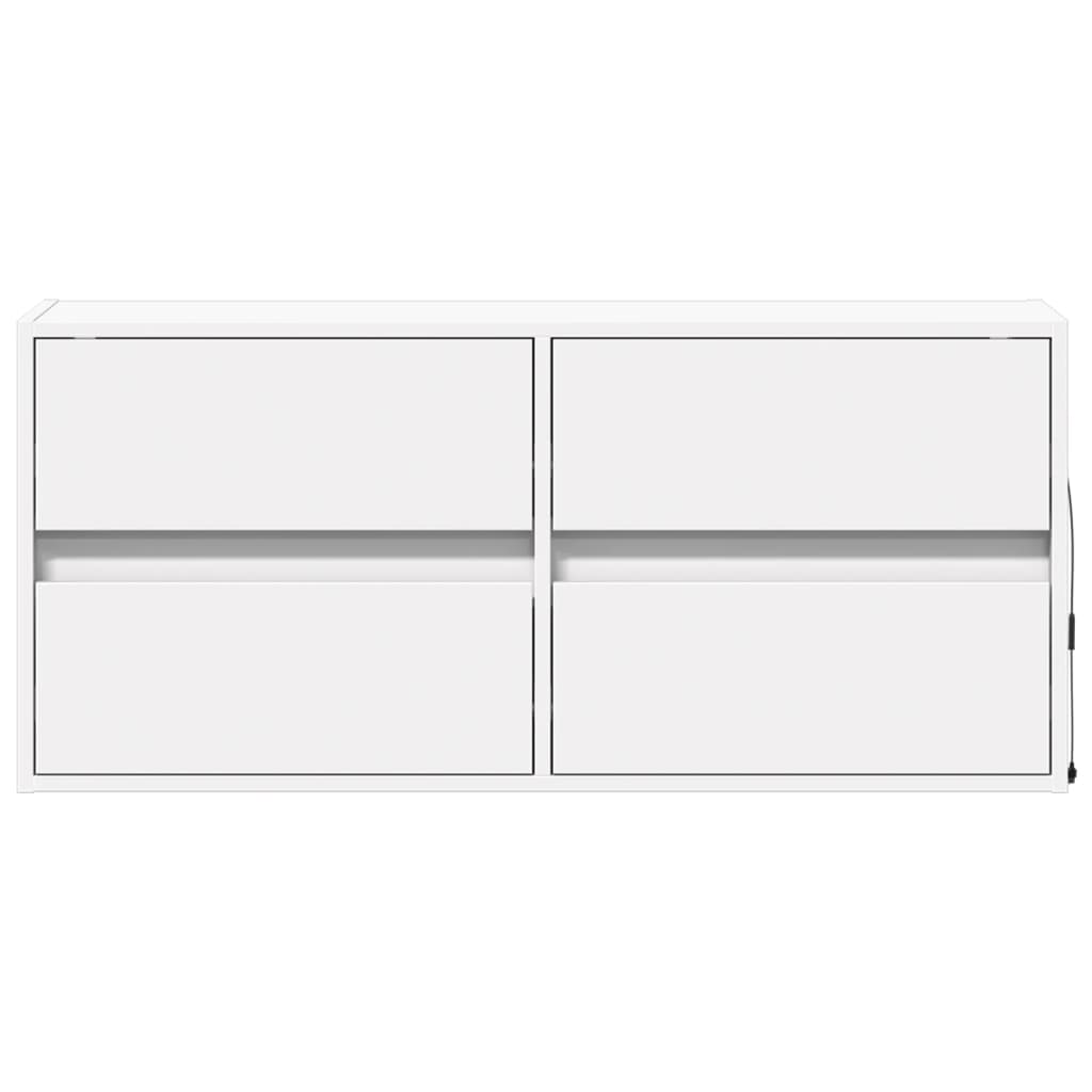 Sieninė TV spintelė su LED lemputėmis, balta, 100x31x45cm