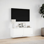 Sieninė TV spintelė su LED lemputėmis, balta, 100x31x35cm