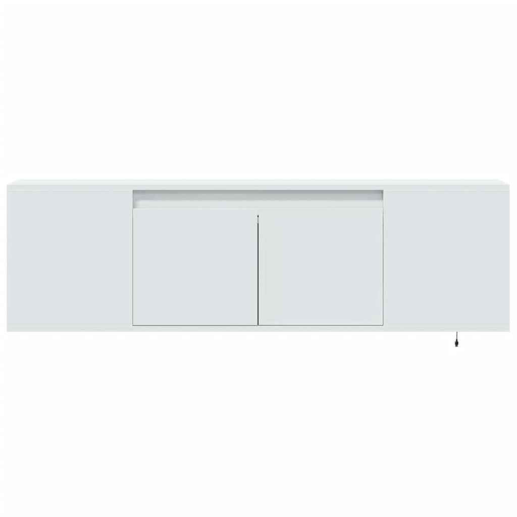 Sieninė TV spintelė su LED lemputėmis, balta, 135x31x39,5cm