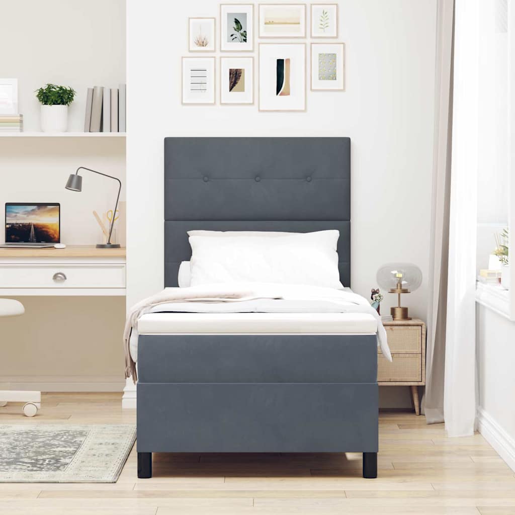 Kiemas lova su čiužiniu Tamsiai pilka 100 x 200 cm Aksomas