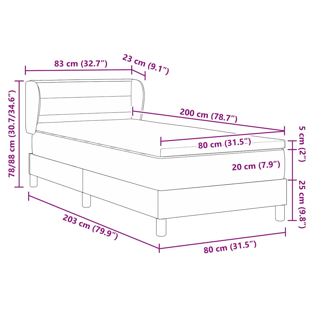 Kiemas lova su čiužiniu Šviesiai pilka 80 x 200 cm audinys
