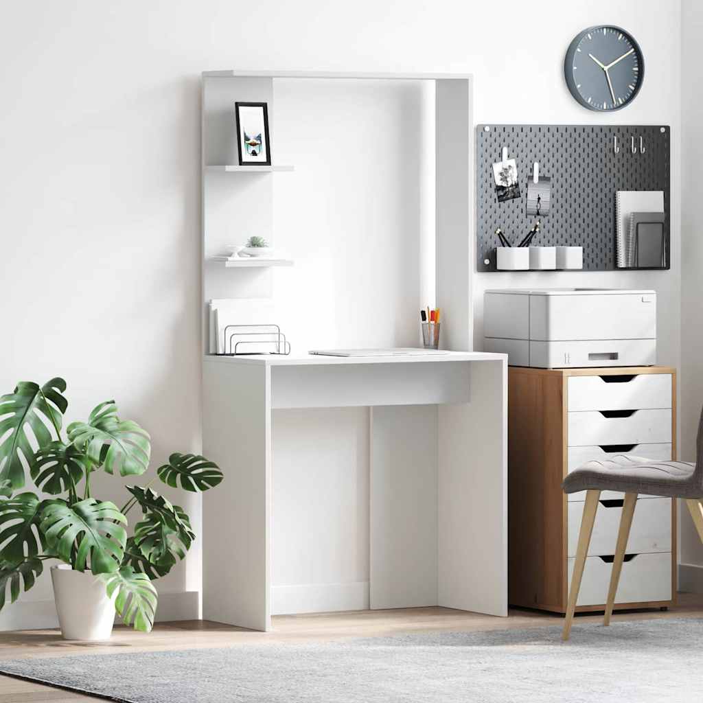 Stalas su lentyna Balta 78,5 x 37 x 154,5 cm Apdirbta mediena