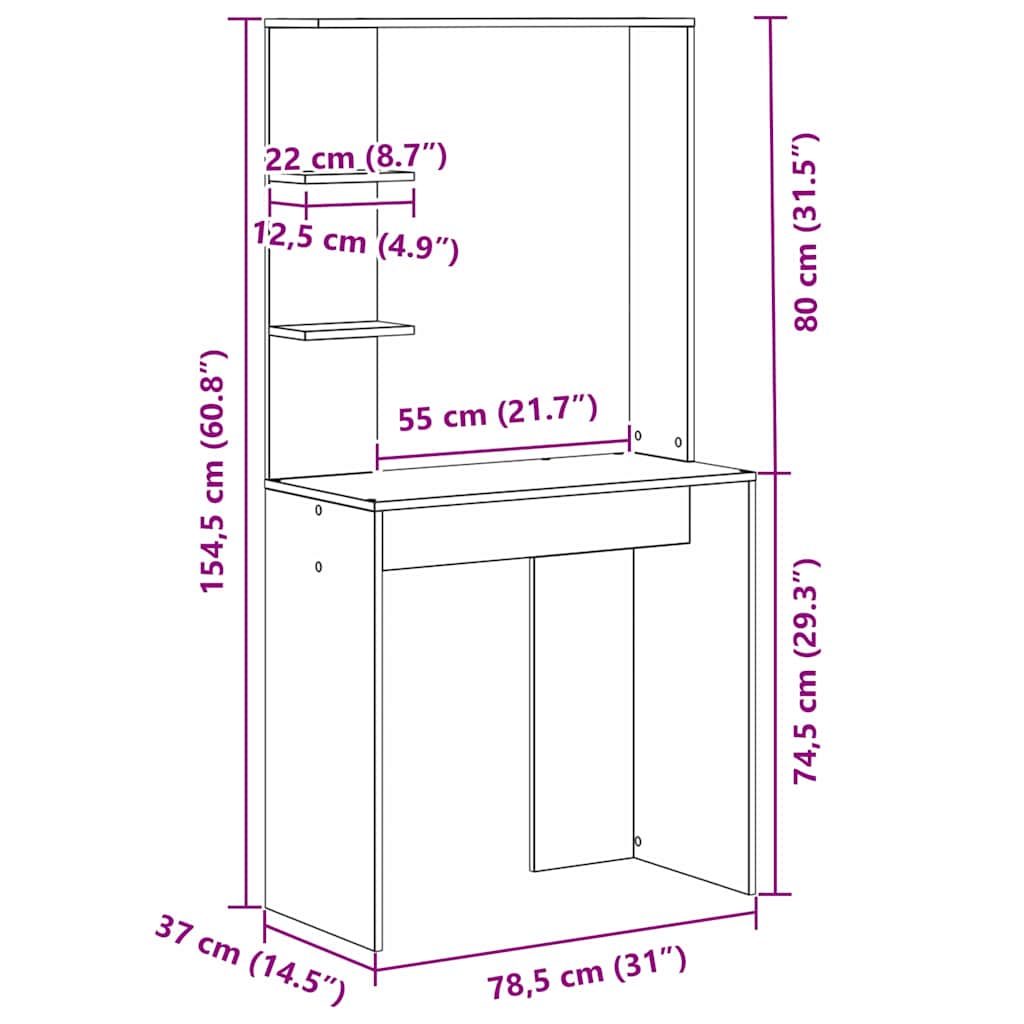 Stalas Betono pilka 78,5 x 37 x 154,5 cm Apdirbta mediena