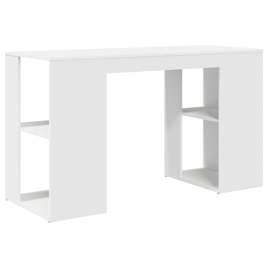 Stalas su lentyna Balta 130 x 50.5 x 75 cm Apdirbta mediena