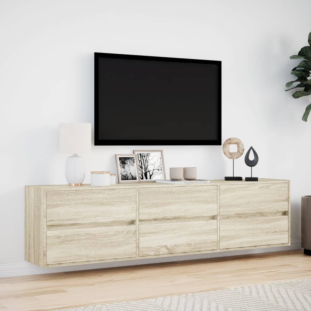 Sieninė TV spintelė su LED lemputėmis, ąžuolo, 180x31x45cm