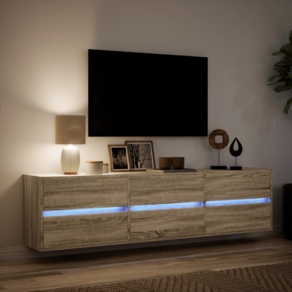 Sieninė TV spintelė su LED lemputėmis, ąžuolo, 180x31x45cm