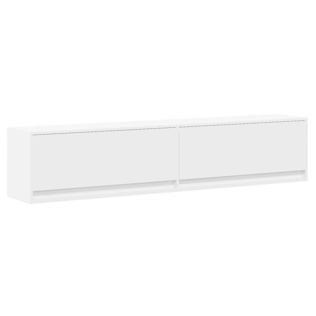 Sieninė TV spintelė su LED lemputėmis, balta, 180x31x38cm