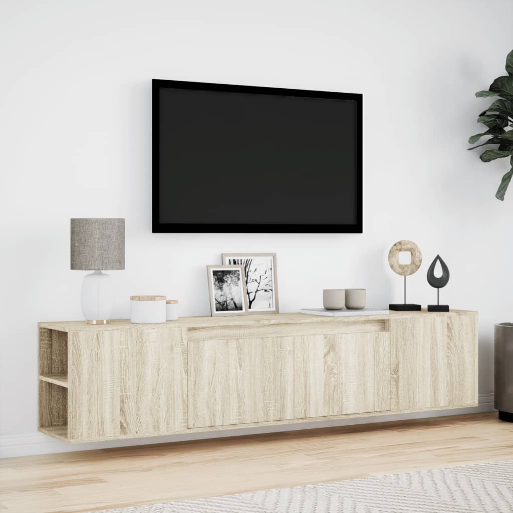 Sieninė TV spintelė su LED lemputėmis, ąžuolo, 180x31x39,5cm