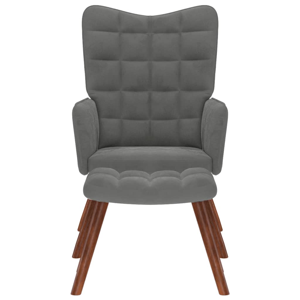 Poilsio krėslas su taburetėle, tamsiai pilkas, aksomas