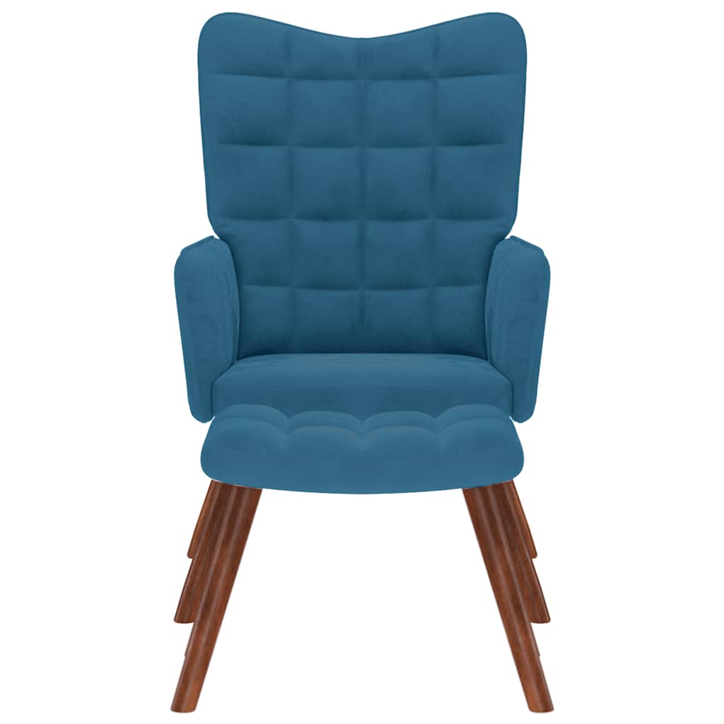 Poilsio kėdė su taburete, mėlynos spalvos, aksomas