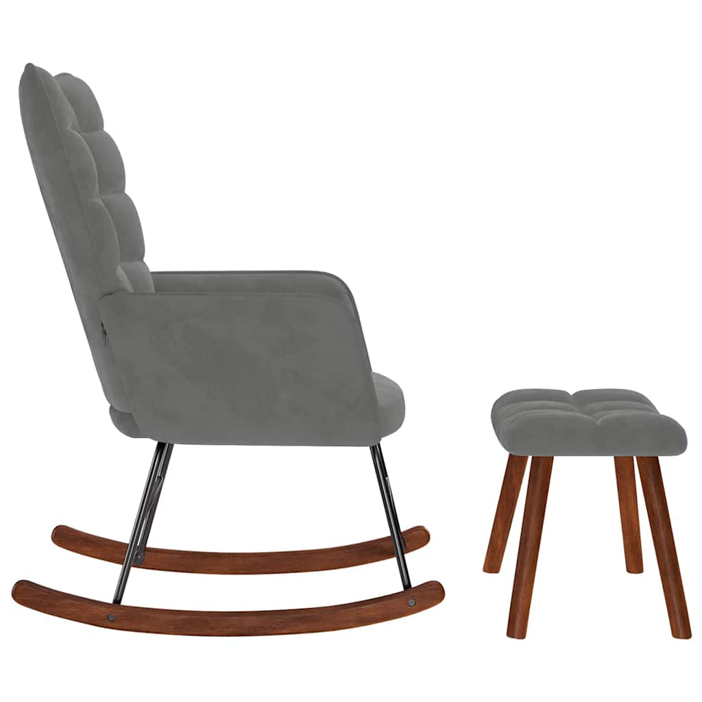 Supamoji kėdė su taburetėle, tamsiai pilka, aksominė