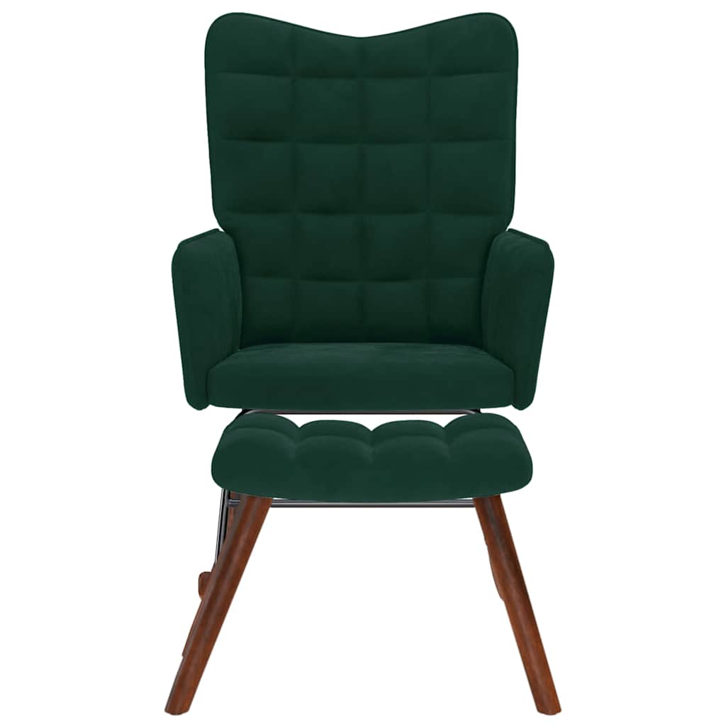 Supamoji kėdė su taburetėle, tamsiai žalia, aksominė