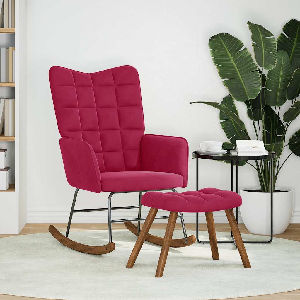 supama kėdė su taburete Wine Red Velvet