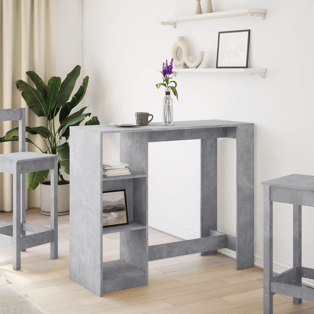 Baro stalas su lentyna, betono, 124x46x103,5cm, mediena