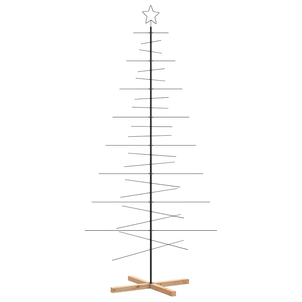 Metalinė Kalėdų eglutė su mediniu pagrindu, juoda, 210cm
