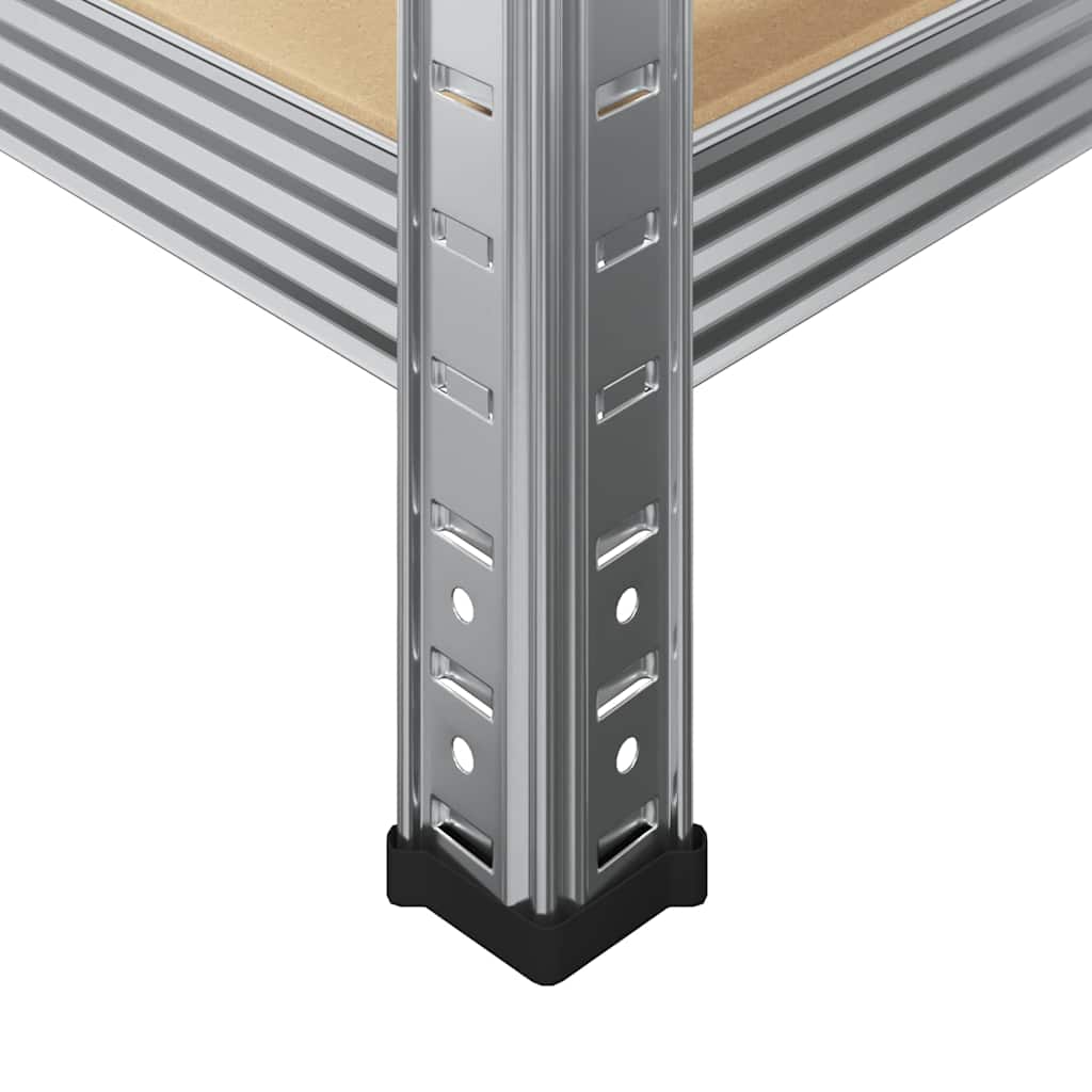 Sandėliavimo lentyna, 4 aukštų, sidabrinė, plienas ir mediena