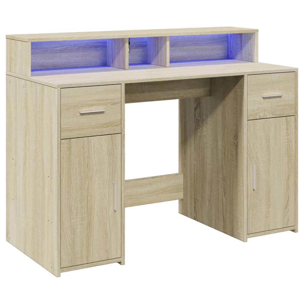 Rašomasis stalas su LED apšvietimu, ąžuolo, 97x45x90cm, mediena
