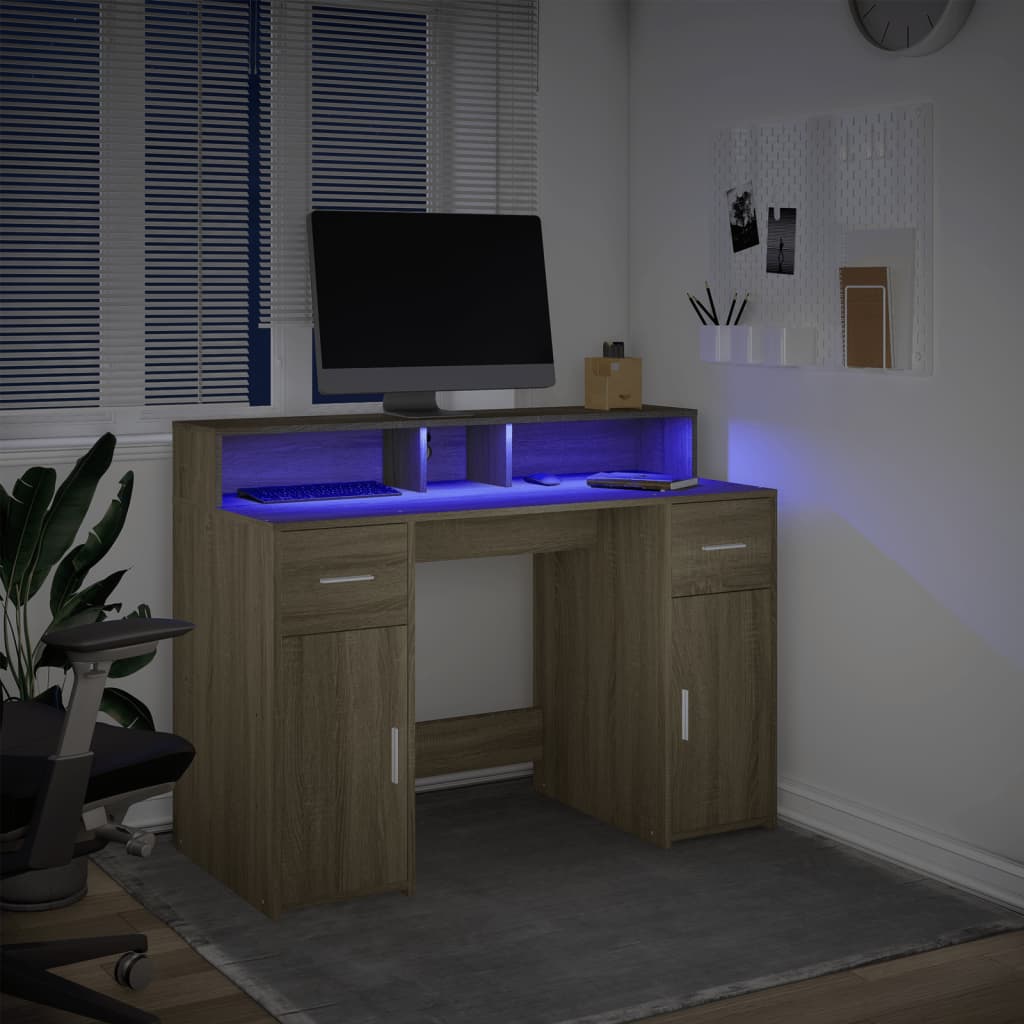 Rašomasis stalas su LED apšvietimu, ąžuolo, 97x45x90cm, mediena